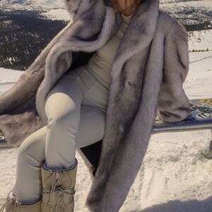 Dennis basso gray faux fur coat